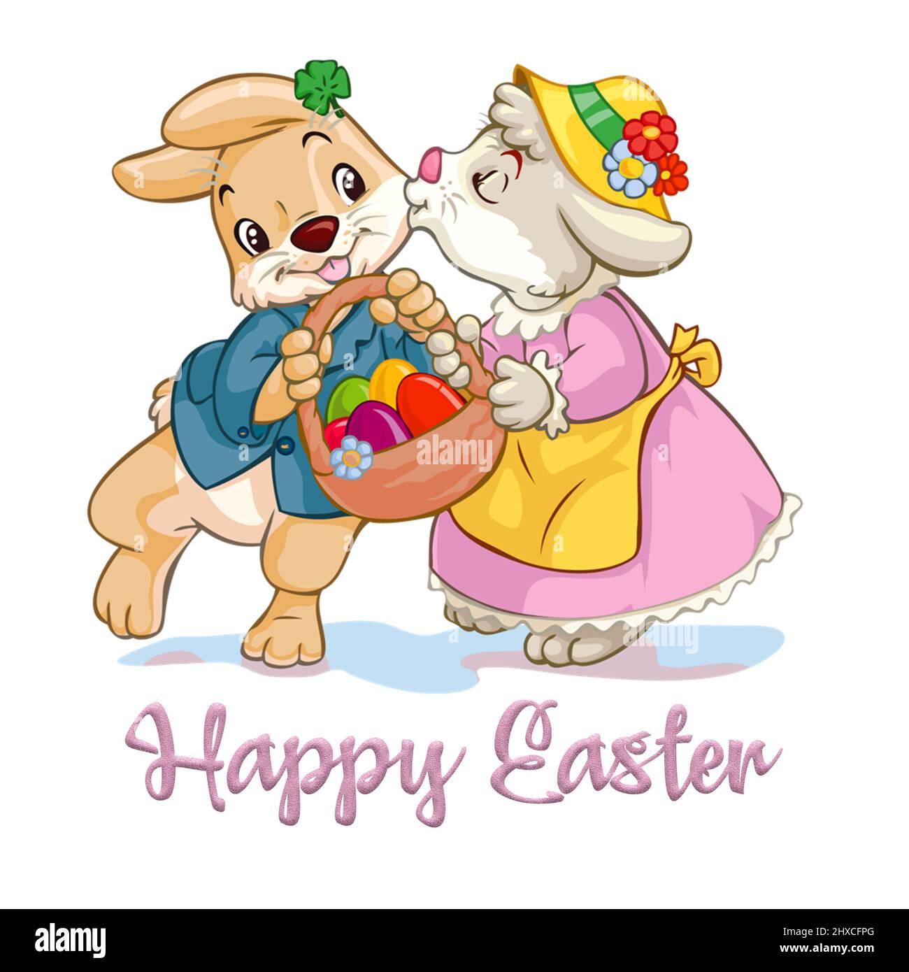 Happy easter greeting card cartoon rabbit eggs Banque de photographies et  d'images à haute résolution - Alamy