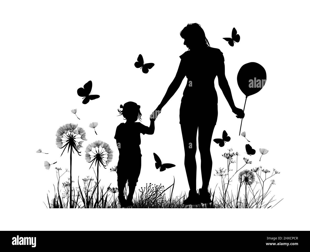 Silhouette d'une mère avec un enfant marchant. Illustration vectorielle Illustration de Vecteur