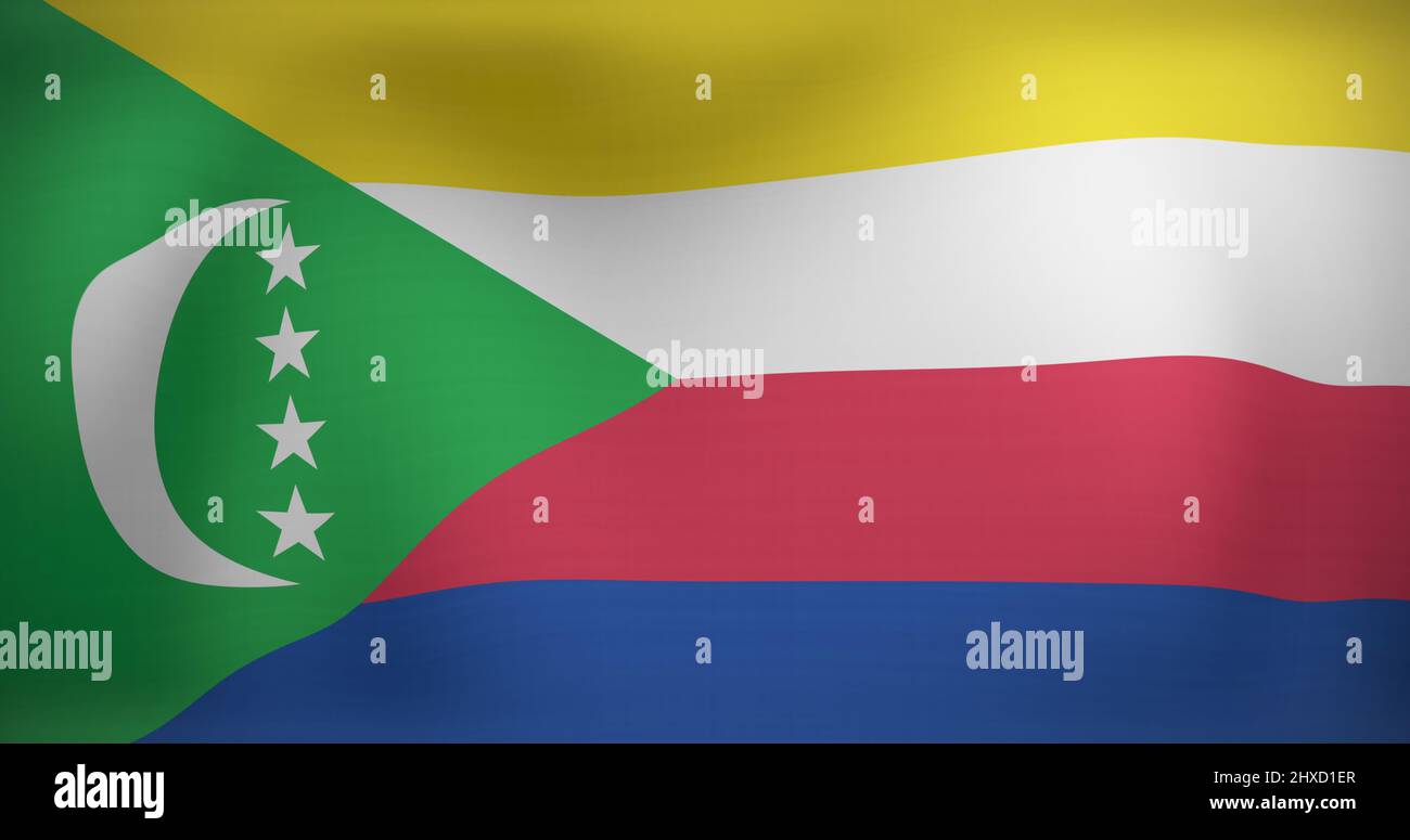 Image du drapeau émouvant des comores Banque D'Images