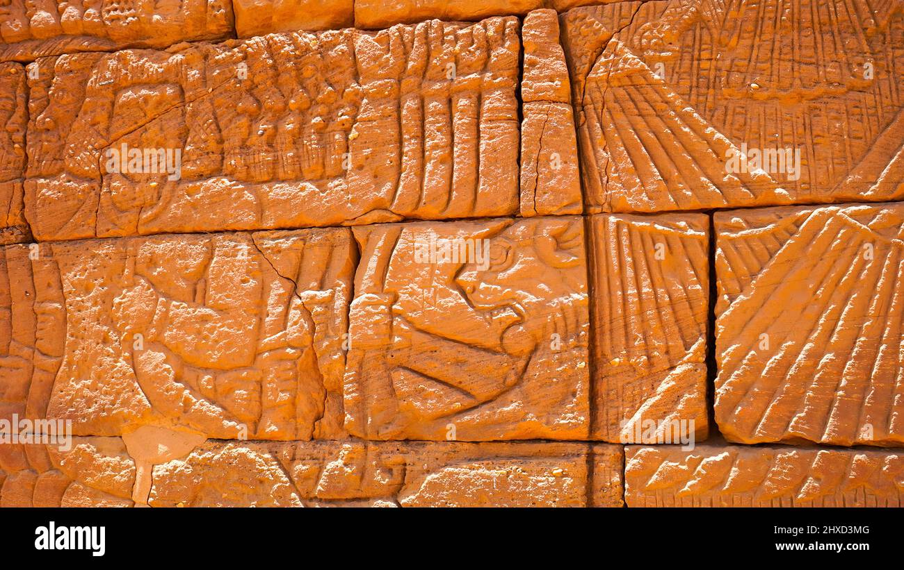 Gros plan d'une pierre de la Pyramide de Meroe Banque D'Images