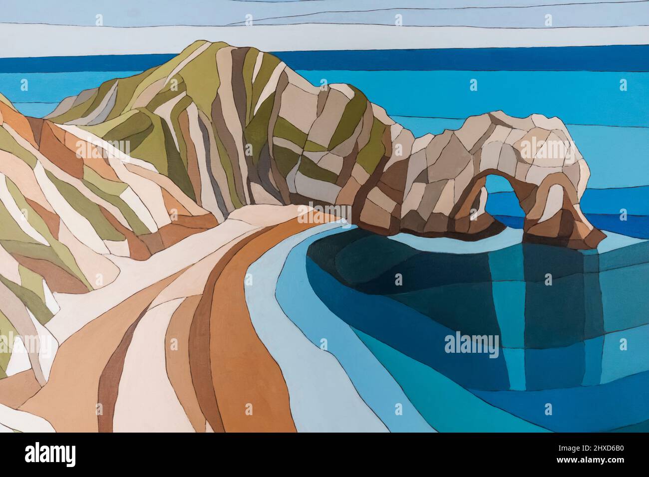 Angleterre, Dorset, Kimmeridge, The Etches Collection Museum of Jurassic Marine Life, peinture de la porte de Durdle par l'artiste Caz Scott Banque D'Images