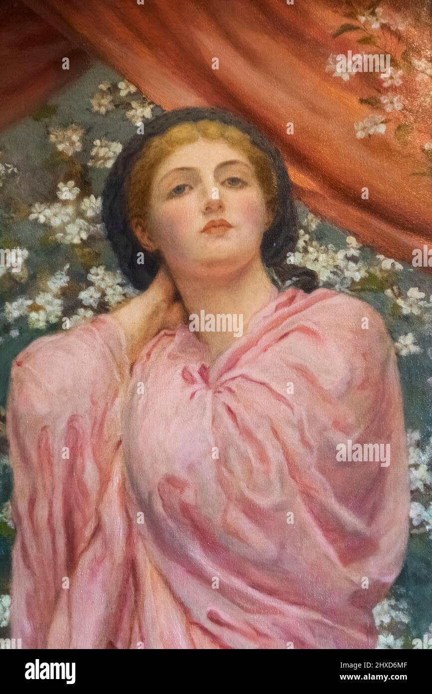Angleterre, Dorset, Bournemouth, Musée Russell-cotes, peinture intitulée « Blossoms » par Albert Joseph Moore en date de 1881 Banque D'Images