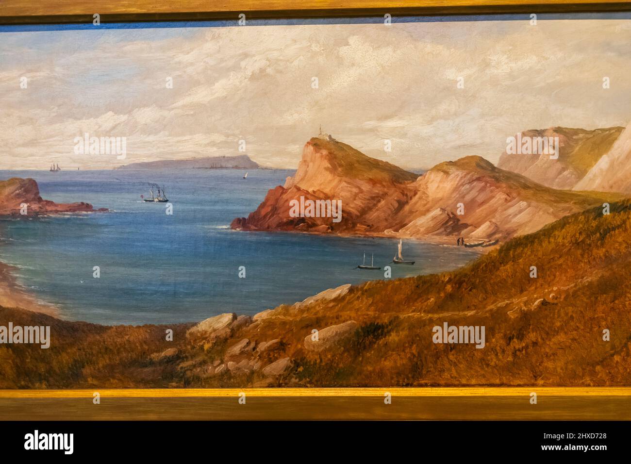 Angleterre, Dorset, Dorchester, Dorset Museum, peinture intitulée 'vue vers Portland, Dorset' par Edward Francis D Pritchard en date de 1880 Banque D'Images