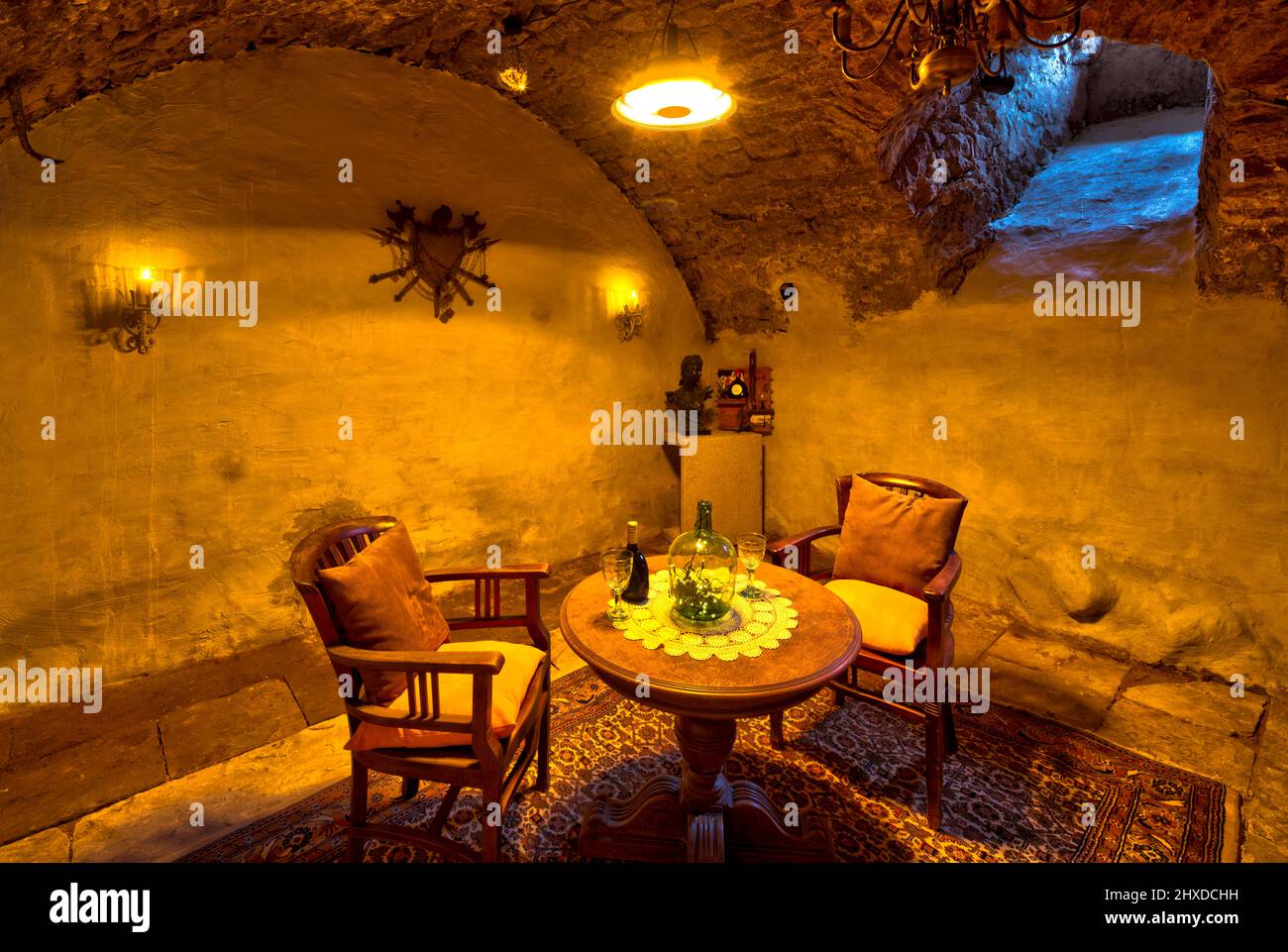 Reportage photo avec texte, Obere Gasse No 7, homestory, cave voûtée, concept d'éclairage, rénovation, Intérieur, Rothenfels, Spessart principal, Franconie, Bavière, Allemagne, Europe Banque D'Images