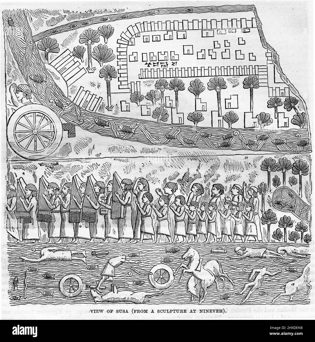 Gravure de la ville de Susa, tirée d'une sculpture à Ninive et publiée vers 1880 Banque D'Images Gravure de la ville de Susa, tirée d'une sculpture à Ninive et publiée vers 1880 Banque D'Images