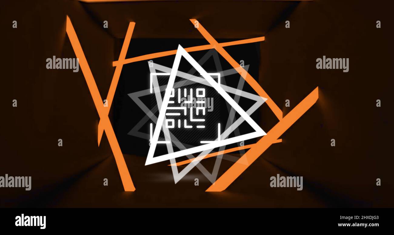 Image d'un code qr lumineux sur des formes géométriques au néon Banque D'Images