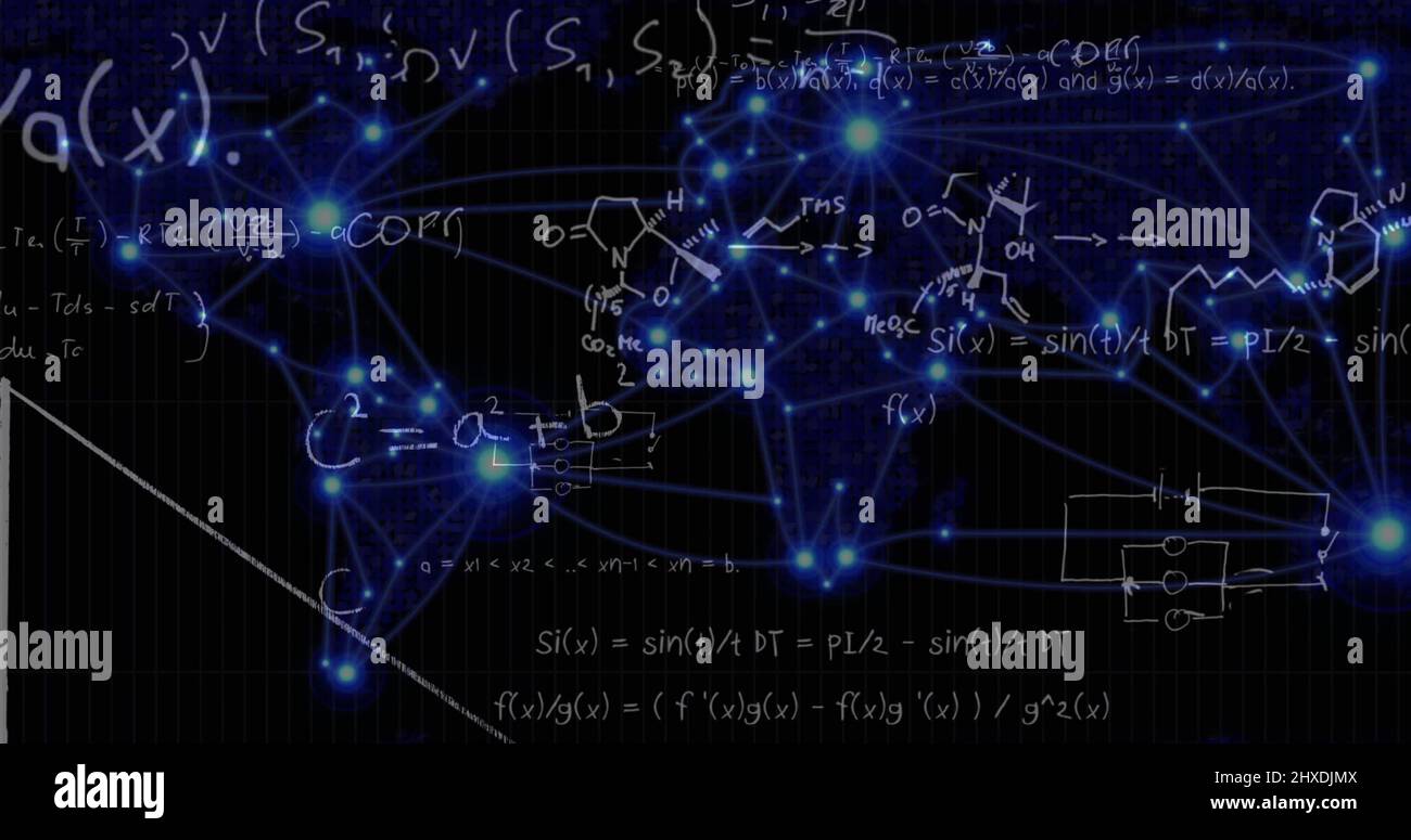 Illustration de formules mathématiques manuscrites sur fond bleu Banque D'Images