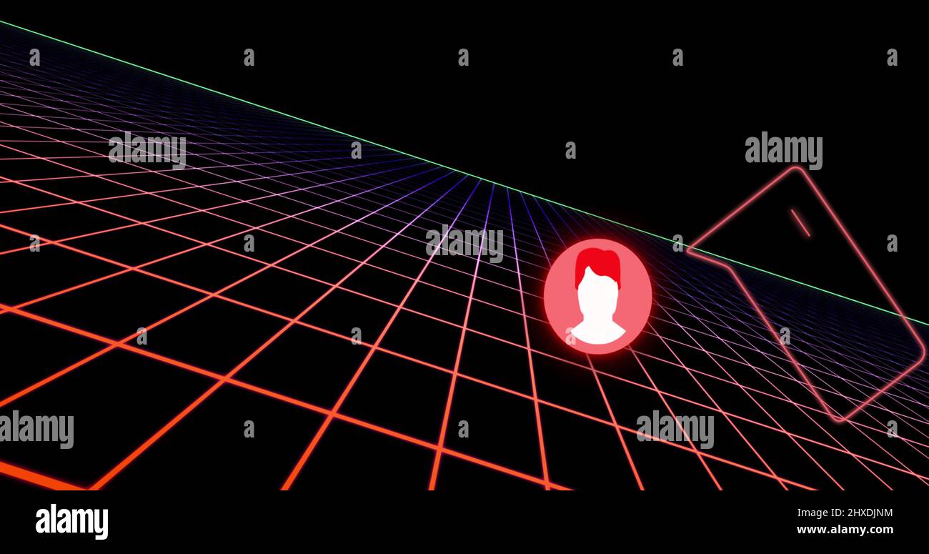 Illustration de l'icône du support et des carrés sur fond noir Banque D'Images