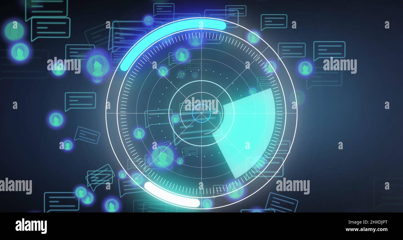 Illustration des icônes de support et de la numérisation de l'oscilloscope sur fond bleu Banque D'Images