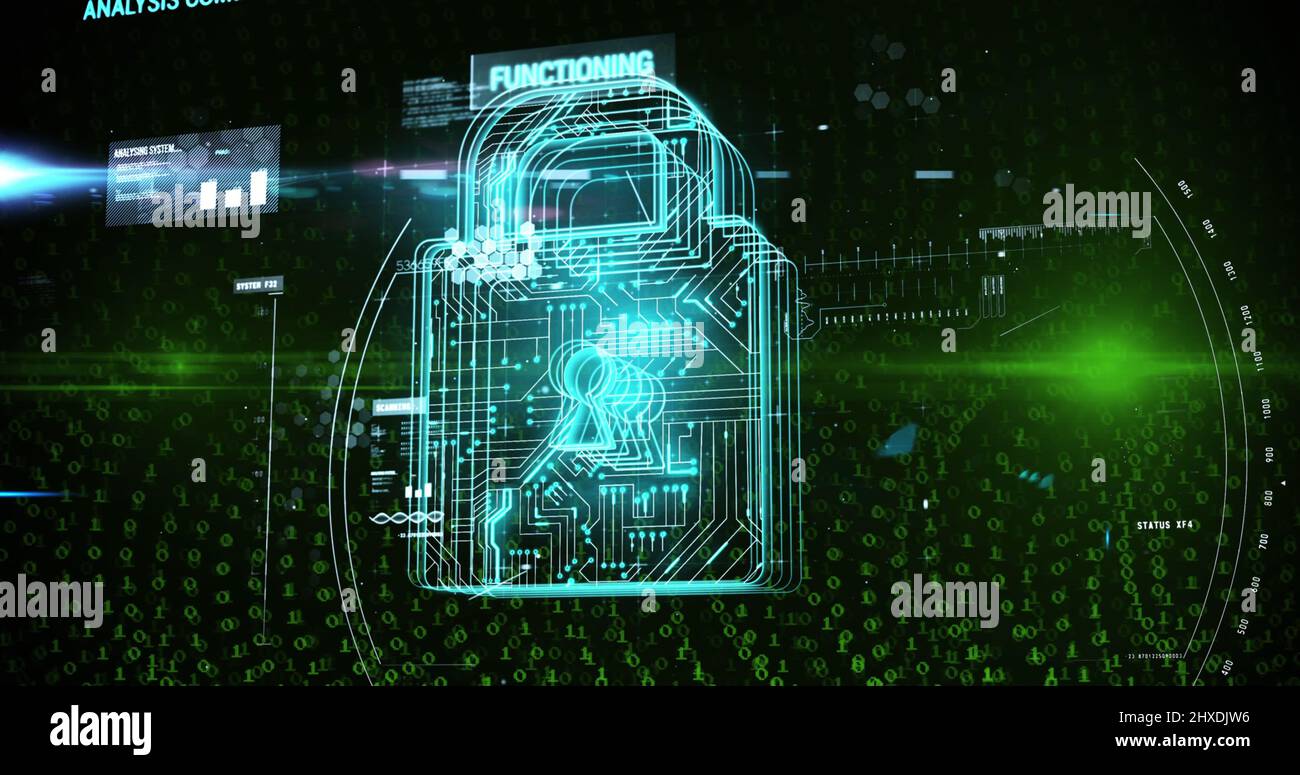 Illustration du cadenas de sécurité en ligne, du codage binaire et du traitement des données Banque D'Images