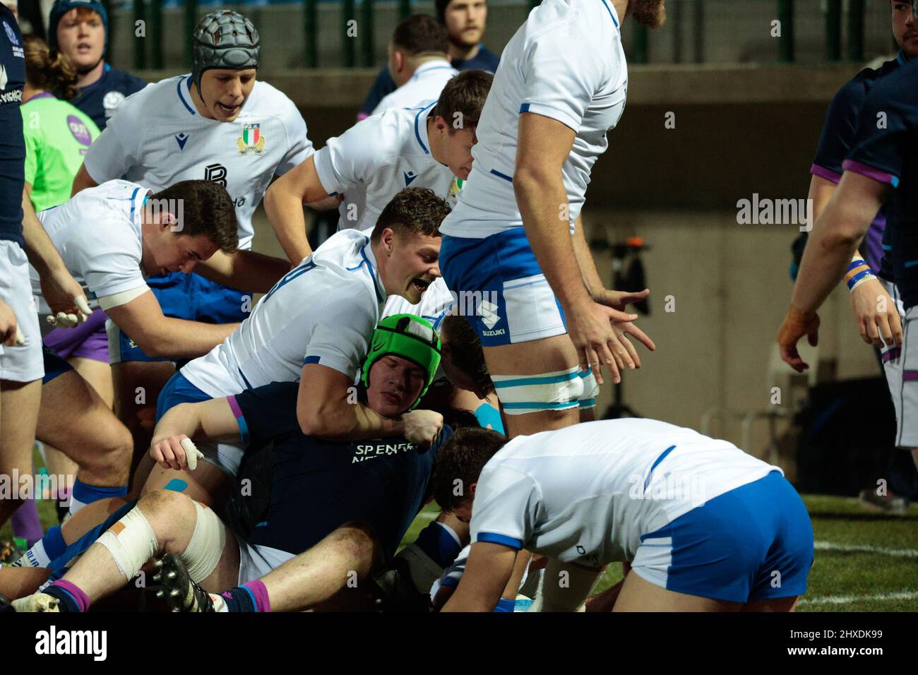 Stade Monigo, Trévise, Italie, 11 mars 2022, Première tentative pour l'Italie pendant 2022 six Nations de moins de 20 ans - Italie vs Ecosse - Rugby six Nations match Banque D'Images