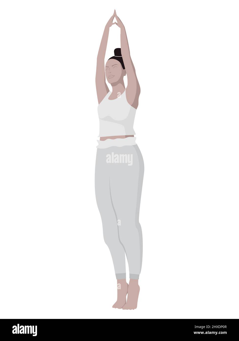 Une femme effectue un asana de yoga sur les orteils avec ses bras relevés sur un fond blanc. Isoler. Un mode de vie sain. Style de vie. Illustration de Vecteur
