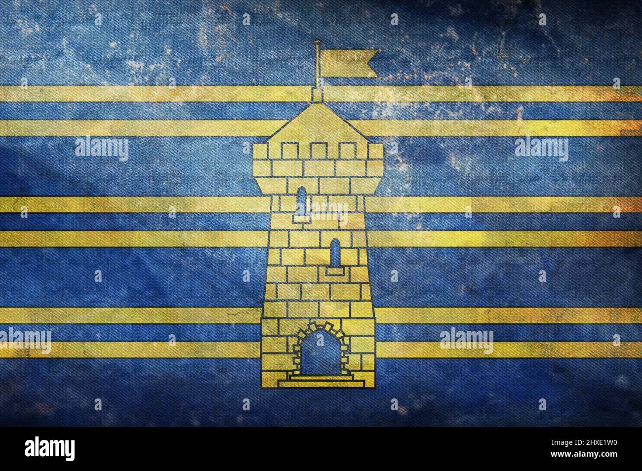 Vue de dessus du département de rétroflag du territoire de Belfort, France avec texture grunge. Voyage français et patriote concept. Pas de mât. Conception plane, l Banque D'Images