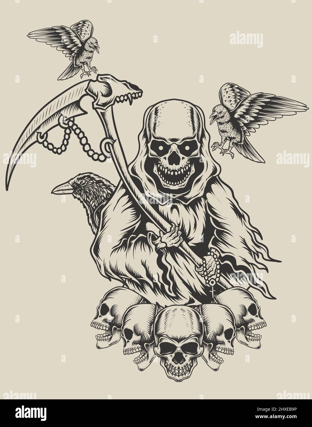 illustration ange de la mort avec oiseau de corbeau Illustration de Vecteur