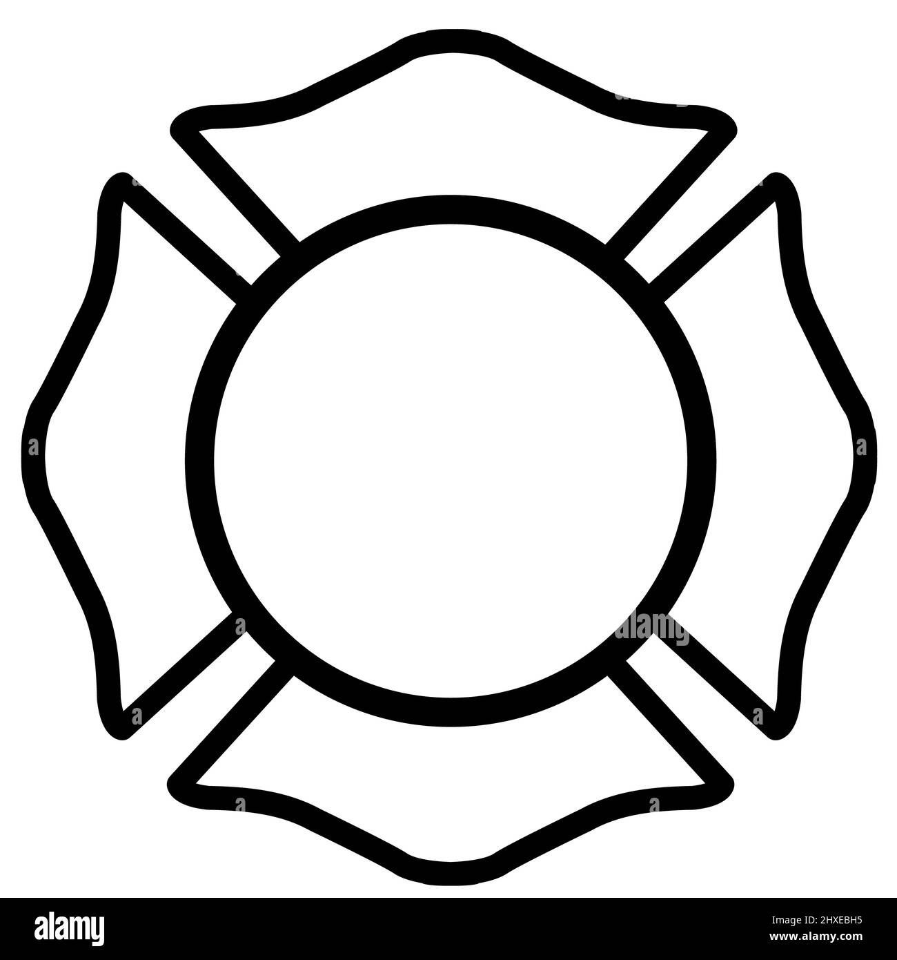 Emblème pompier sur fond blanc. Emblème pompier blanc symbole St Florian. style plat. Banque D'Images