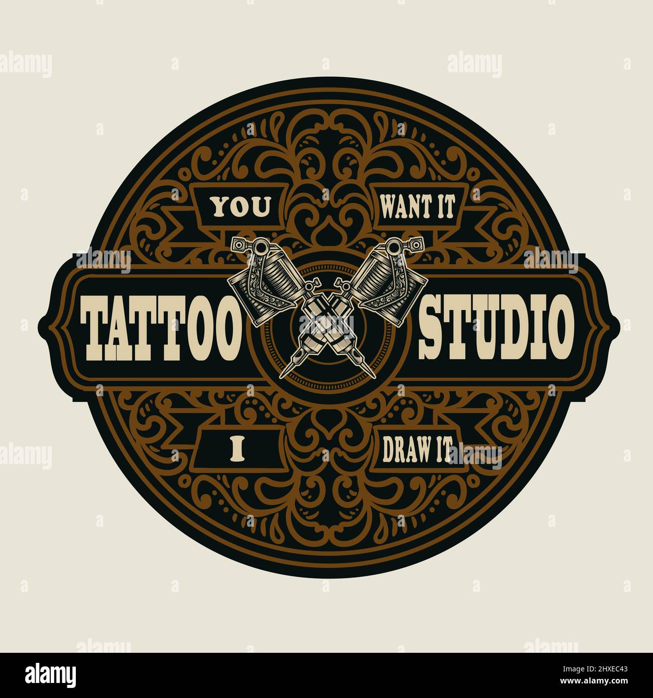 Logo vintage Tattoo studio avec décoration florale Illustration de Vecteur