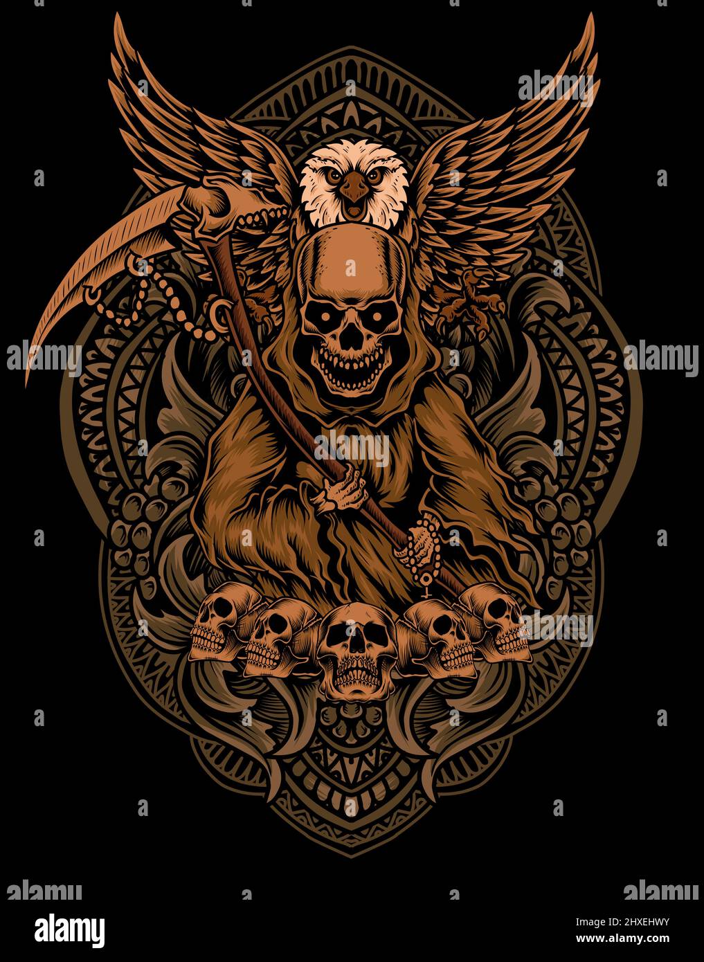 illustration ange mort avec oiseau aigle sur ornement gravure Illustration de Vecteur