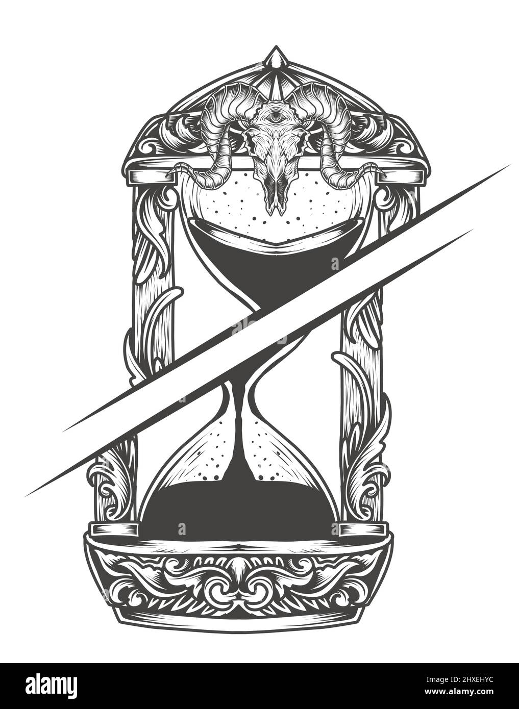 Illustration sablier cassé style monochrome Illustration de Vecteur