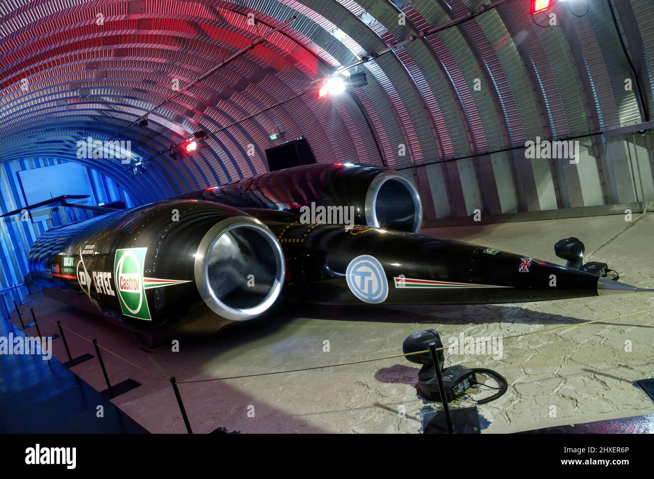 Le record de vitesse terrestre mondial de la SSC de poussée est exposé au Coventry transport Museum, Royaume-Uni, juin 2005 Banque D'Images