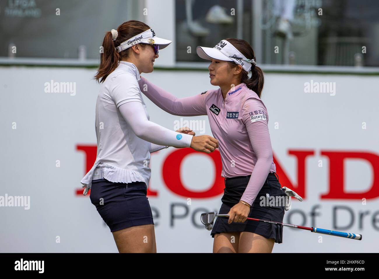 Pattaya Thaïlande - 12 mars : Hannah Green d'Australie et Jeongeun Lee6 de Corée du Sud pendant le jour 3 de la Honda LPGA Thaïlande au Siam Country Club Old course le 12 mars 2022 à Pattaya, Thaïlande (photo de Peter van der Klooster/Orange Pictures) Banque D'Images