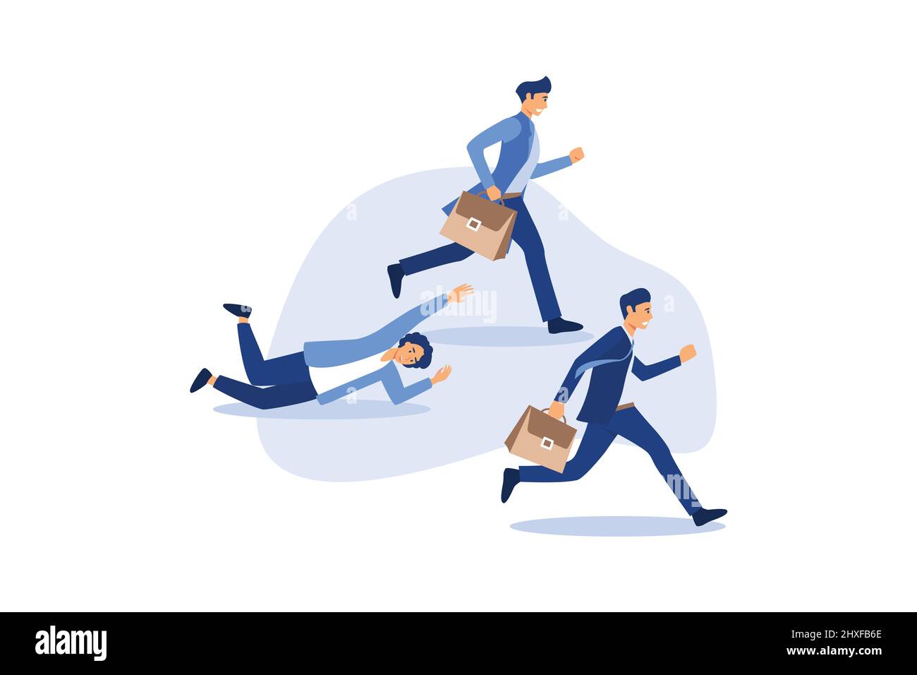 Groupe d'hommes d'affaires se précipitant pour le travail tandis que l'un d'eux tombe mal. Concept de race ou de concurrence d'entreprise Illustration de Vecteur
