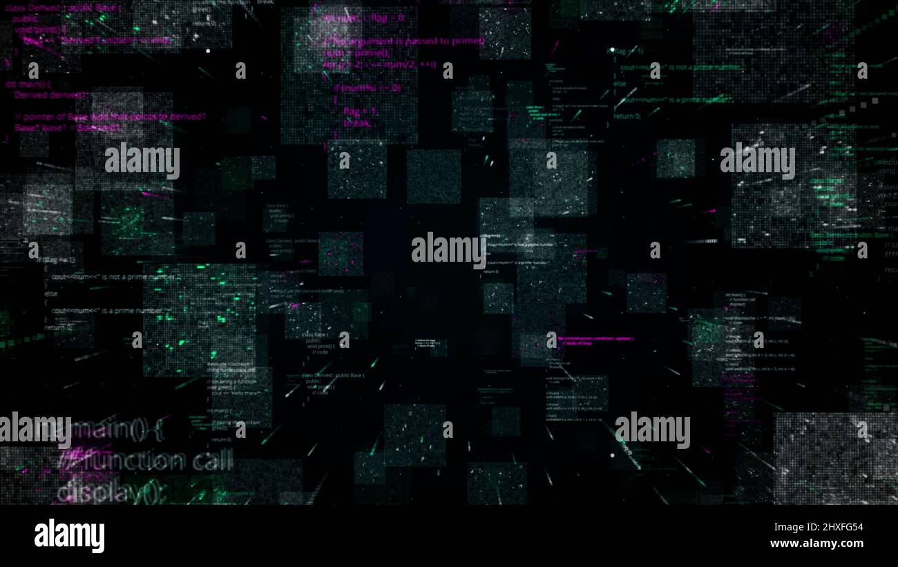 Code de programmation résumé de la technologie de fond, boucle transparente. Animation. Lignes de code numérique sur fond noir. Banque D'Images