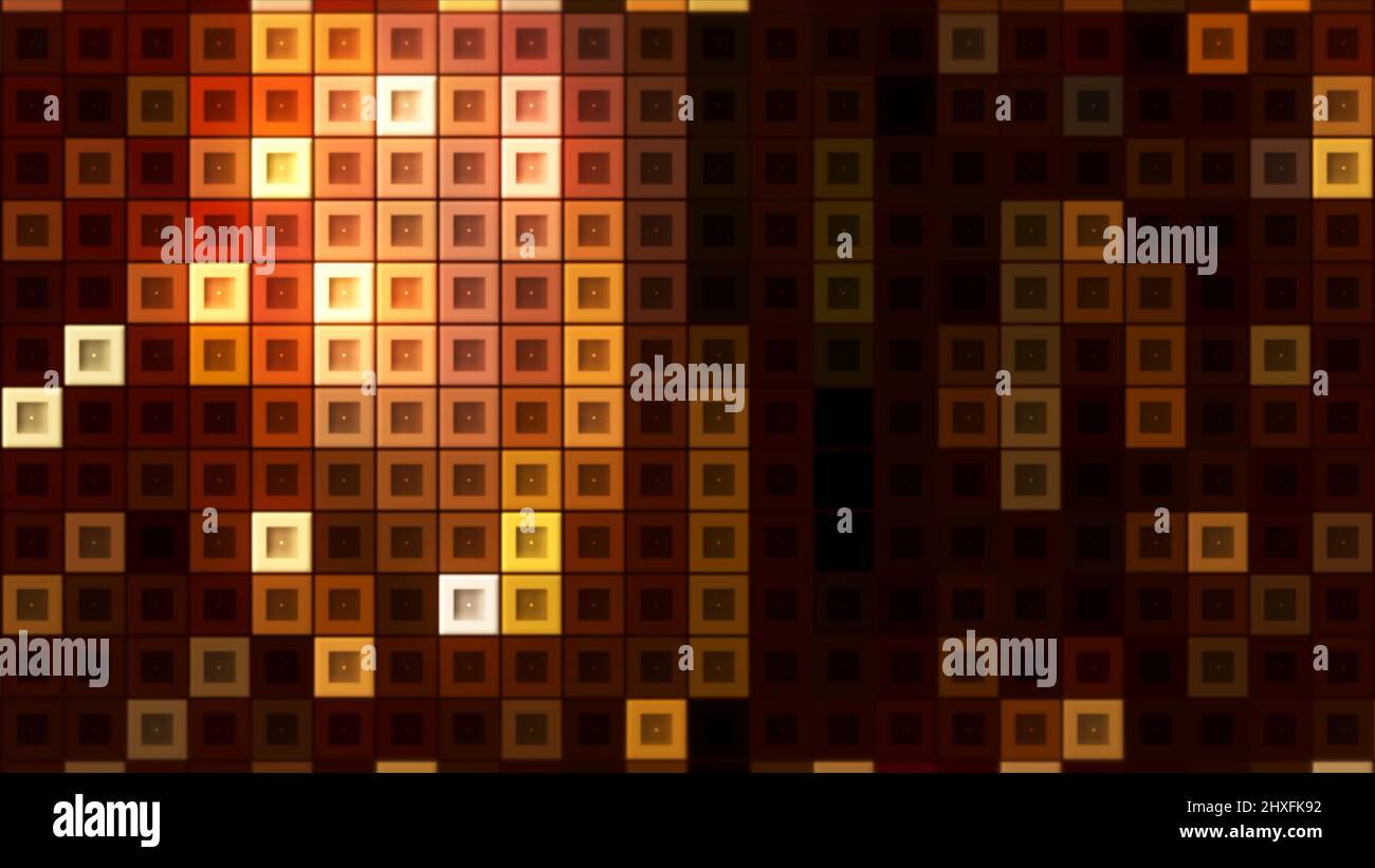 Tétras rétro avec carrés lumineux. Mouvement. Arrière-plan avec des carrés de néon se déplaçant dans le champ électronique. Jeu d'ordinateur rétro avec des carrés de serpent en mouvement Banque D'Images