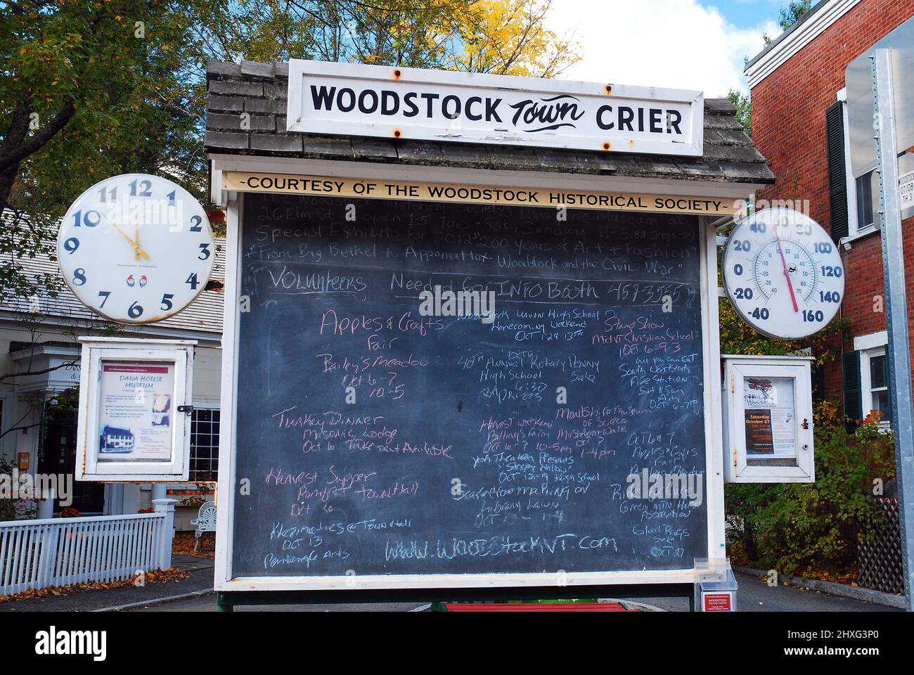 Le Crier de la ville de Woodstock dresse la liste des réunions et des événements dans la ville du Vermont Banque D'Images