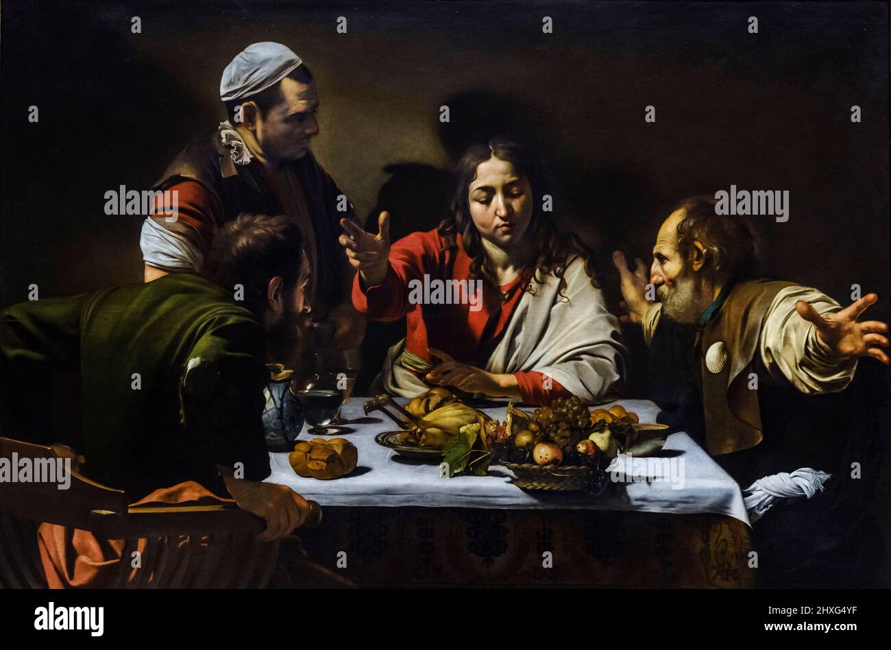 Dîner à Emmaus, Michel-Ange Merisi da Caravaggio, 1601, huile et tempera sur toile, National Gallery, Londres, Angleterre, Grande-Bretagne. Banque D'Images