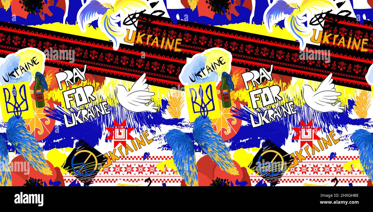 Motif sans couture avec symboles ukrainiens. Style goaffiti pour jeunes. Street style. Grunge Vector illustration.concept séjour avec l'ukraine Illustration de Vecteur