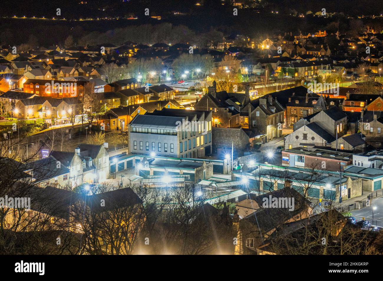 Clitheroe la nuit - prise de vue depuis le château de Clitheroe Banque D'Images