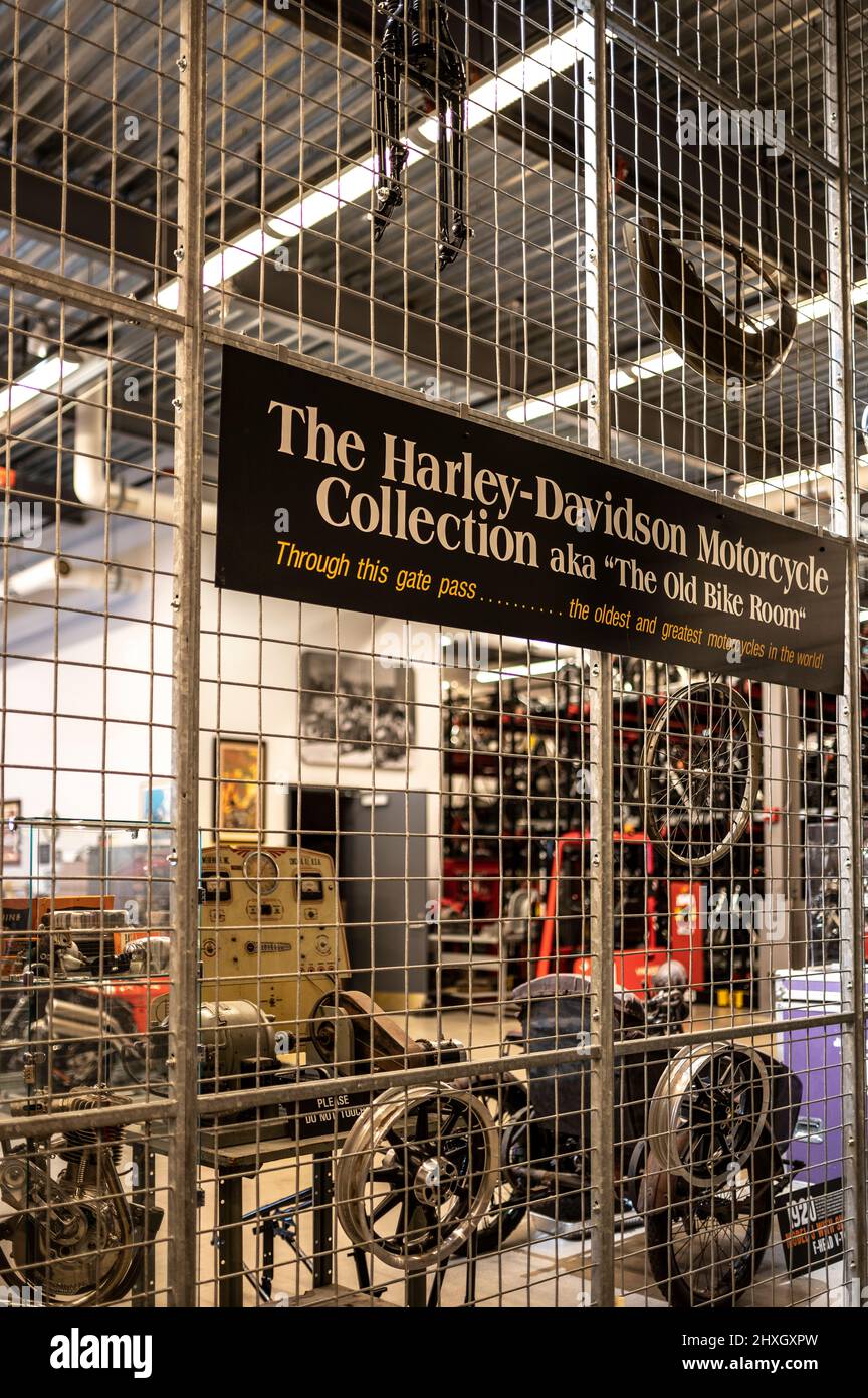 Collection complète de tous les motocyle jamais construits par Harley-Davidson situé au musée Harley-Davidson à Milwaukee, Wisconsin, États-Unis Banque D'Images