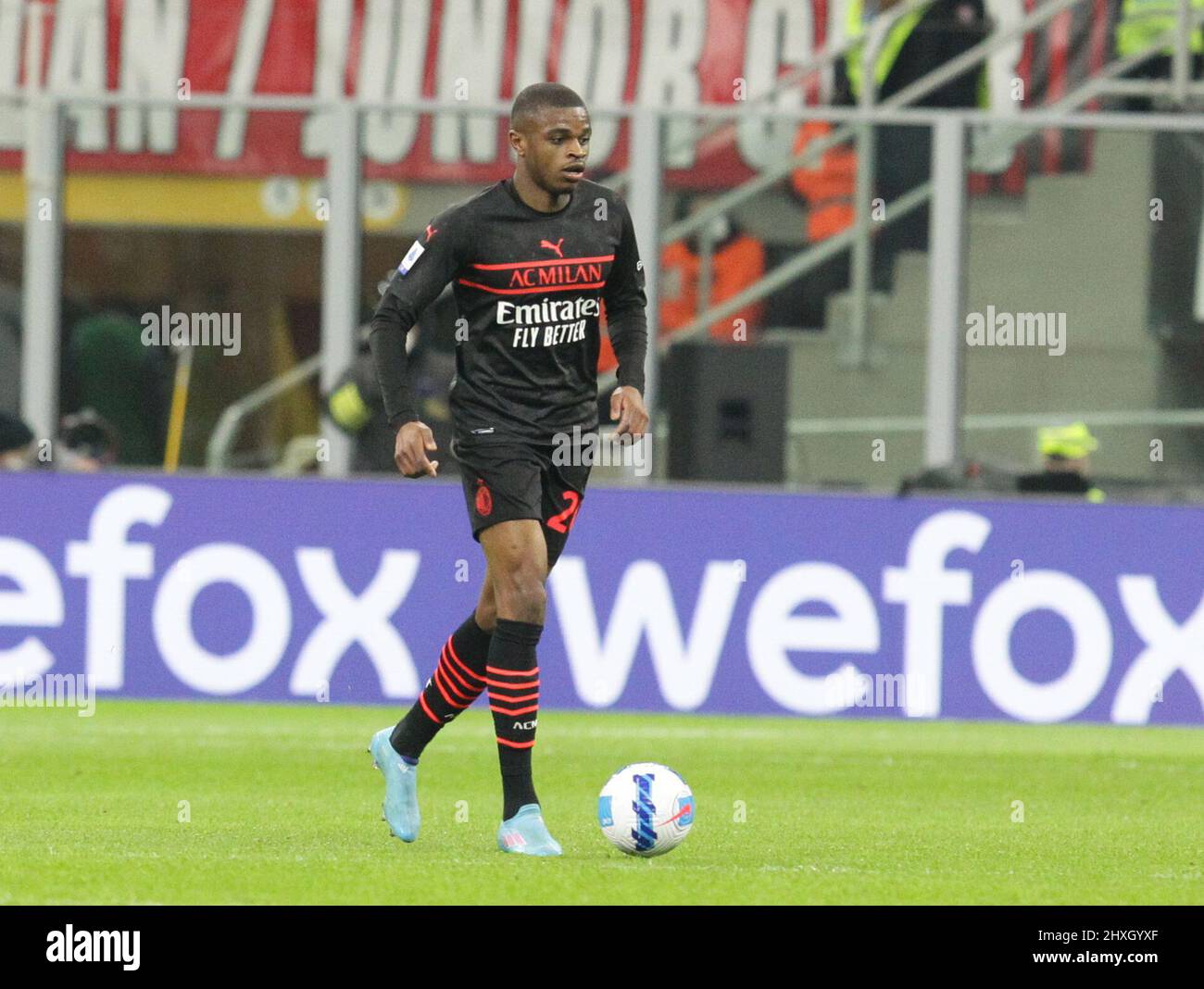 MILAN ITALIE- 12 mars 2020 Stadio G Meazza Pierre Kalulu pendant la série Un match entre AC Milan et Empoli au Stadio G. Meazza le 12 2022 mars à Milan, Italie. Banque D'Images