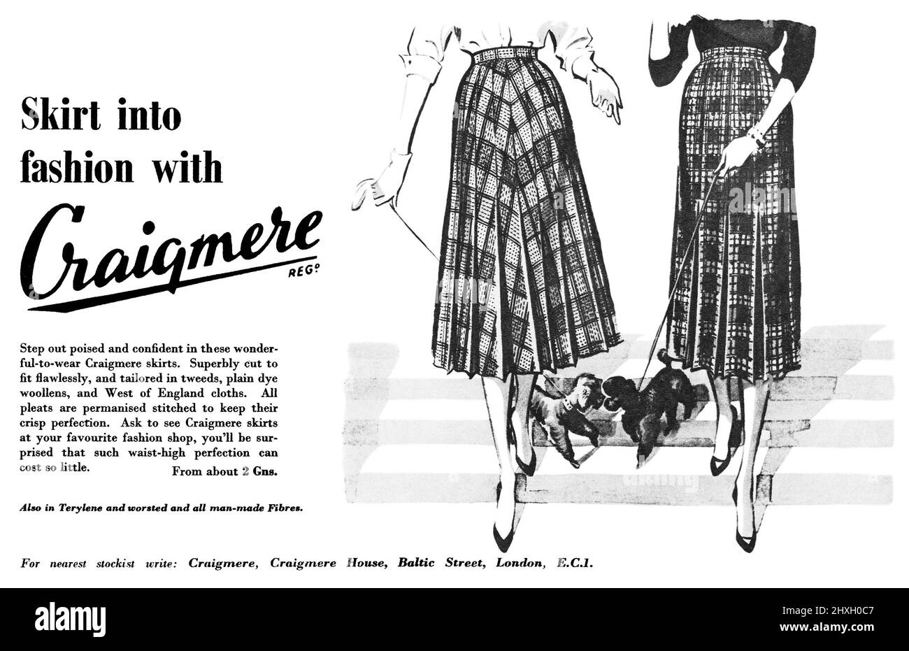 1957 Publicité britannique pour les jupes Craigmere. Banque D'Images