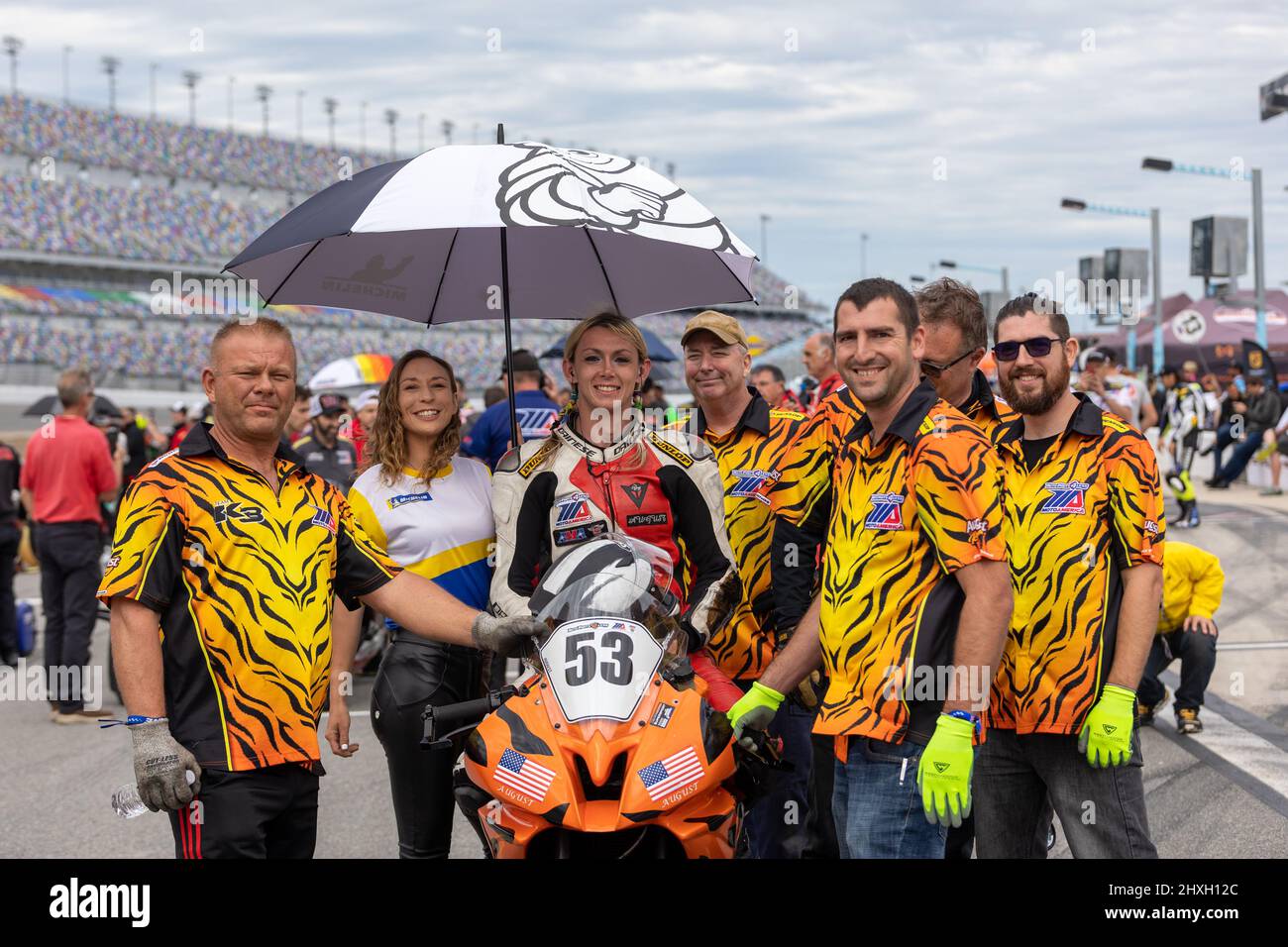 Daytona Beach, Floride, États-Unis. 12th mars 2022. 53 août l'équipe Nord passe par la piste pendant le Daytona 200 au Daytona International Speedway à Daytona Beach, en Floride. 2022, MotoAmerica, stade de l'AMA Superbike et de la série de courses automobiles sur route la plus importante d'Amérique du Nord. Credit: Yaroslav Sabitov/Oui Market Media/Alamy Live News Banque D'Images