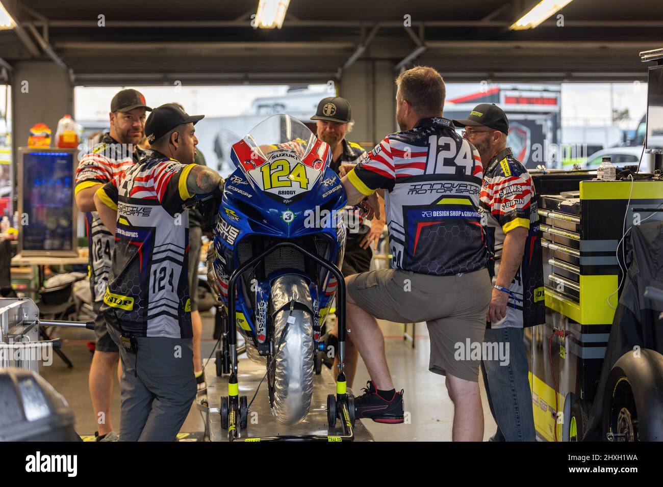 Daytona Beach, Floride, États-Unis. 12th mars 2022. Garage, arrêt à la fosse pendant le Daytona 200 au Daytona International Speedway à Daytona Beach, FL Banque D'Images