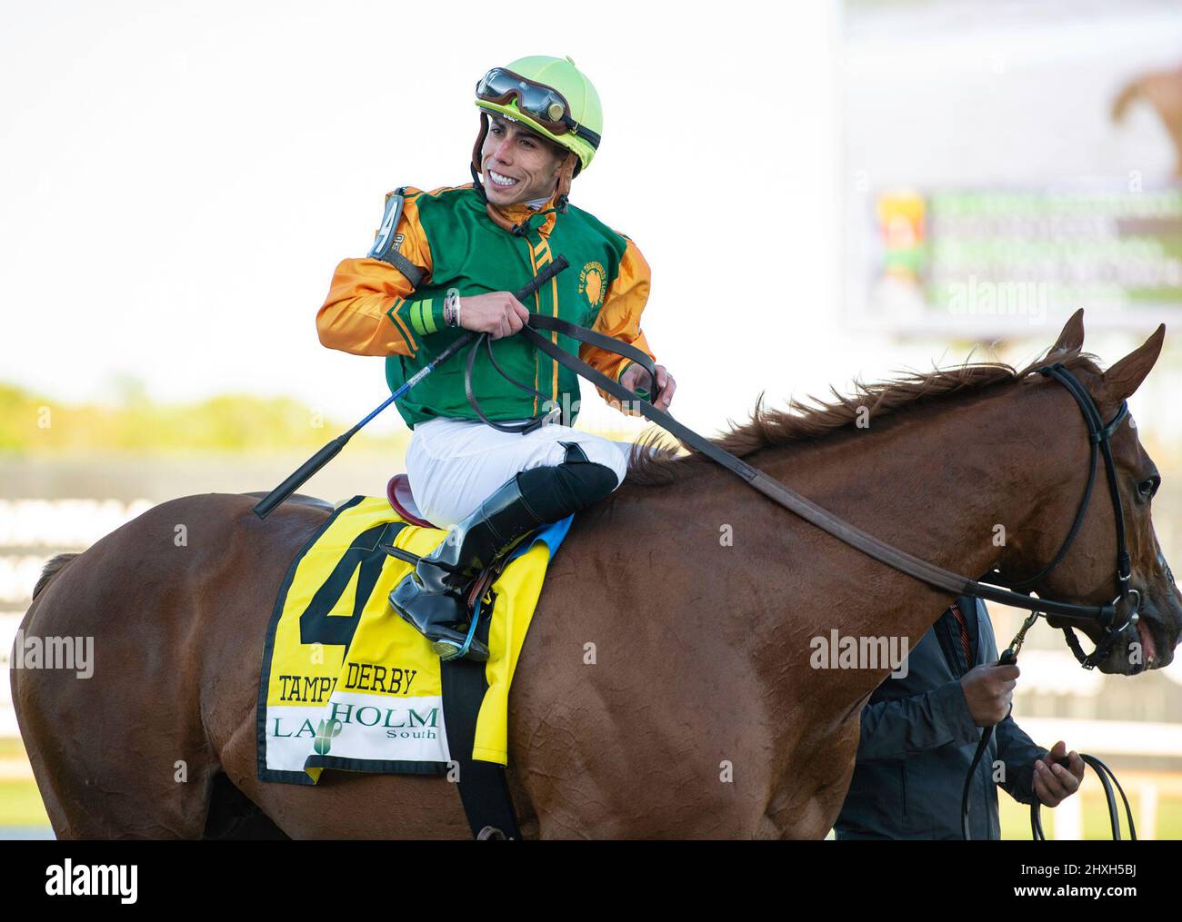 Oldsmar, Floride, États-Unis. 12th mars 2022. 12 mars 2022 : Classic Causeway #4, monté par Jockey Irad Ortiz Jr., remporte le Tampa Bay Derby (Grade 2) à Tampa Bay Downs à Tampa, F.L. le 12 mars 2022. Carson Dennis/Eclipse Sportswire/CSM/Alamy Live News Banque D'Images