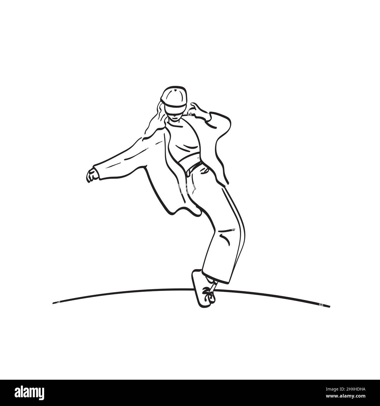 hiphop femme danse illustration vecteur main dessiné isolé sur fond blanc ligne art. Illustration de Vecteur