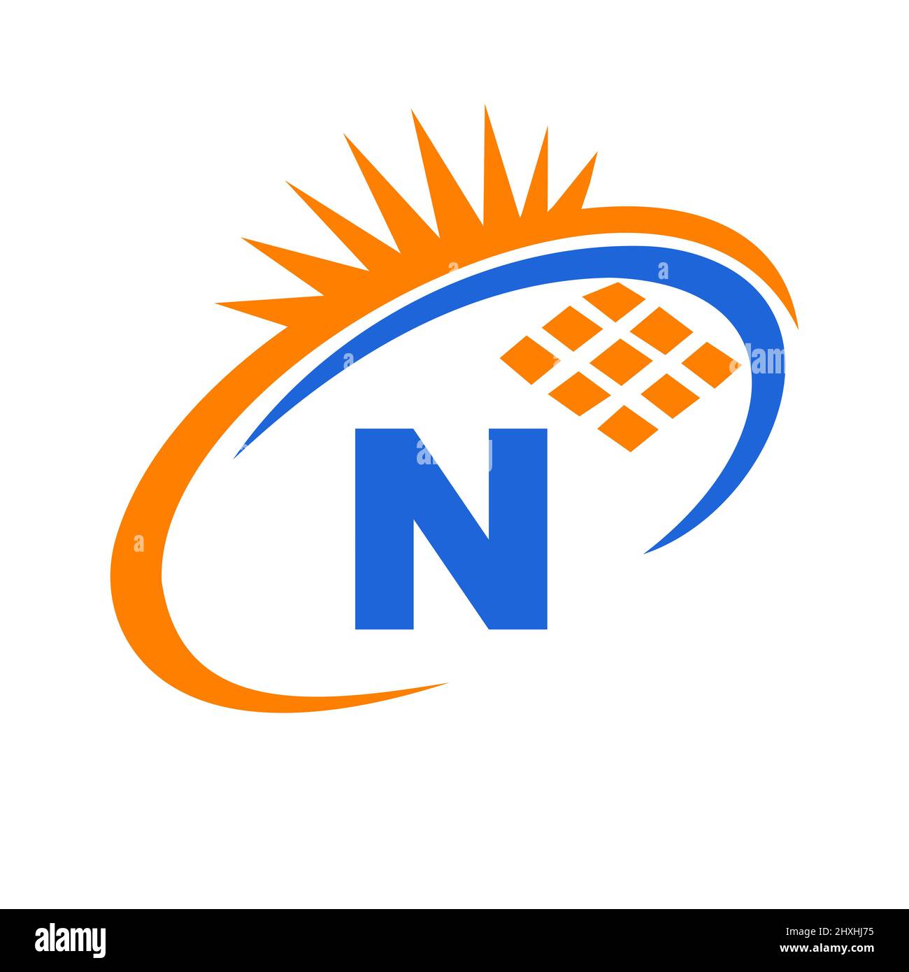 Lettre N à l'intérieur de la cellule solaire ou panneau solaire logo énergie. Logo lettre N avec éléments solaires, panneau solaire, panneau solaire Illustration de Vecteur