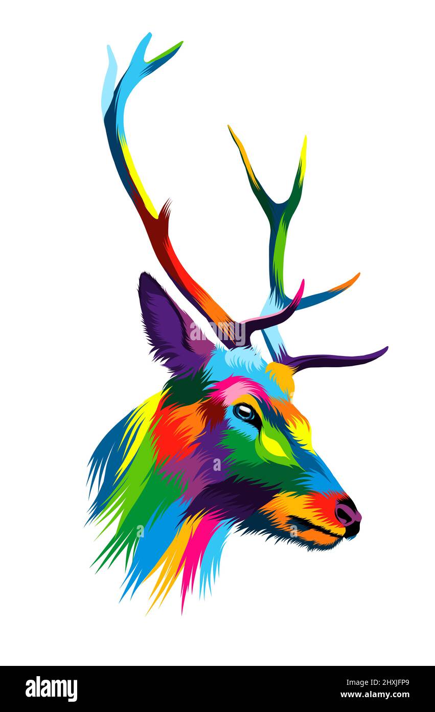 Portrait abstrait de la tête de cerf, cervus elaphus, dama dama à partir de peintures multicolores. Mise en plan colorée. Illustration vectorielle des peintures Illustration de Vecteur