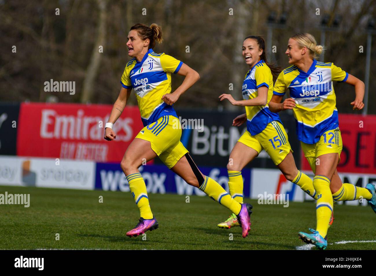 Milan, Italie. 12th mars 2022. COPPA Italia Femminile 2022.Semifinale.Milan-Juventus.Exultance Cristiana Girelli (photo par Andrea Amato/Pacific Press) (image de crédit : © Andrea Amato/Pacific Press via ZUMA Press Wire) Banque D'Images