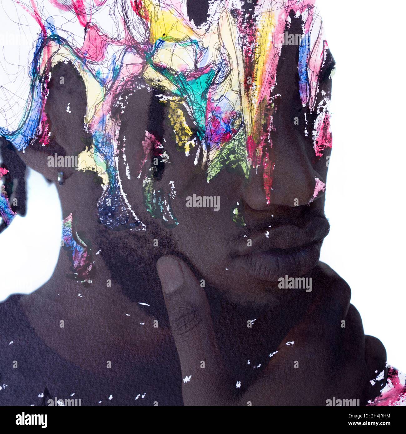 Un portrait d'un homme combiné à une peinture dans une technique de la peinture. Banque D'Images
