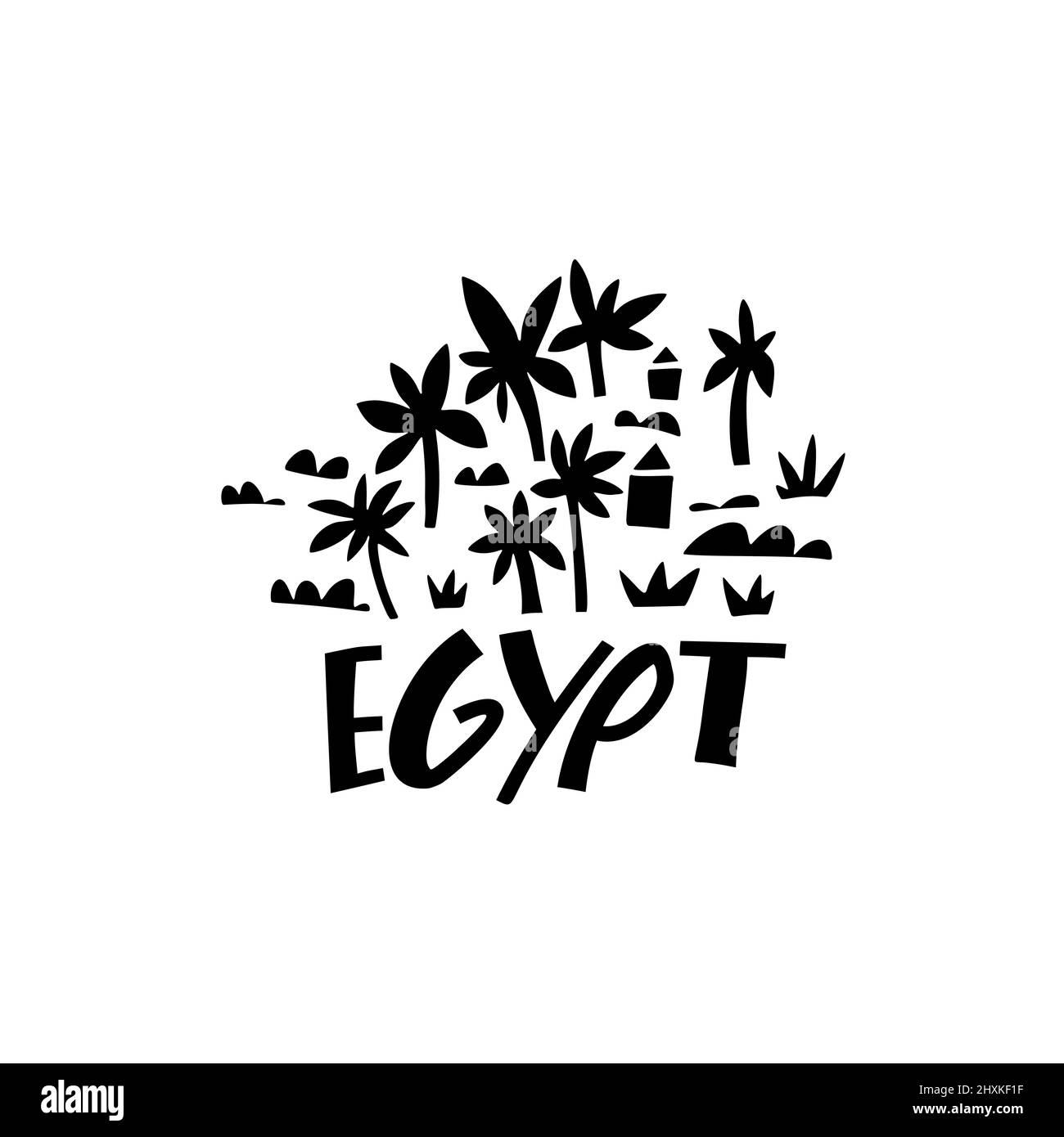 Symbole vectoriel dessiné à la main de l'Égypte. Illustration de voyage des panneaux de la République arabe d'Égypte. Illustration avec lettrage dessiné à la main. Logo du monument égyptien Illustration de Vecteur