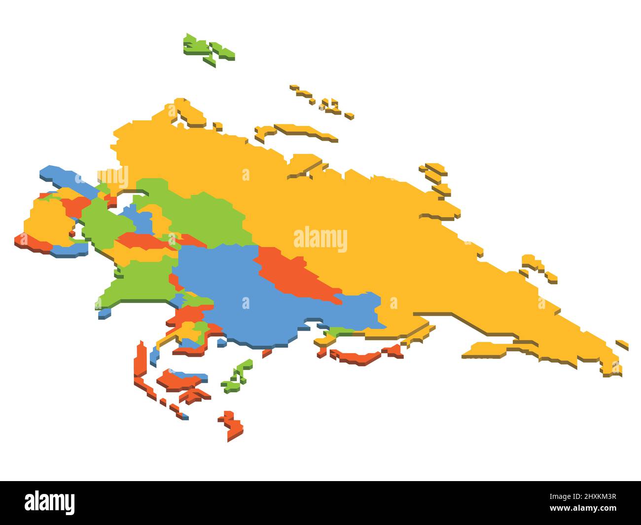 Carte politique isométrique de l'Asie Illustration de Vecteur