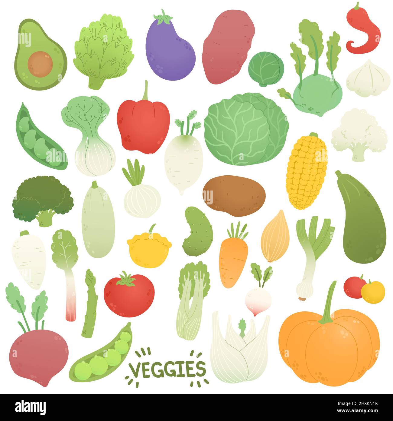 Ensemble veggies vecteur, légumes en forme plate Illustration de Vecteur