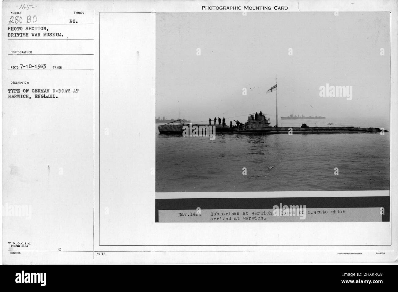 Type de U-boat allemand à Harwich, Angleterre. Collection de photographies de la première Guerre mondiale, 1914-1918 qui décrivent les activités militaires des forces armées et du personnel britanniques et d'autres nations pendant la première Guerre mondiale Banque D'Images