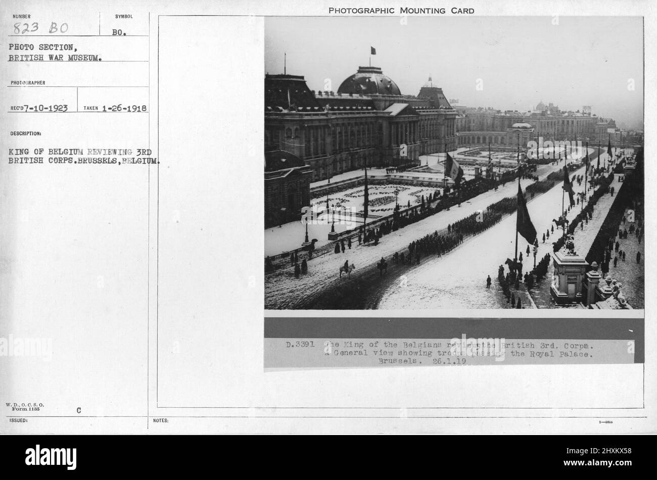 Roi de Belgique en train de passer en revue 3rd British corps. Bruxelles, Belgique. 1-26-1918. Collection de photographies de la première Guerre mondiale, 1914-1918 qui décrivent les activités militaires des forces armées et du personnel britanniques et d'autres nations pendant la première Guerre mondiale Banque D'Images