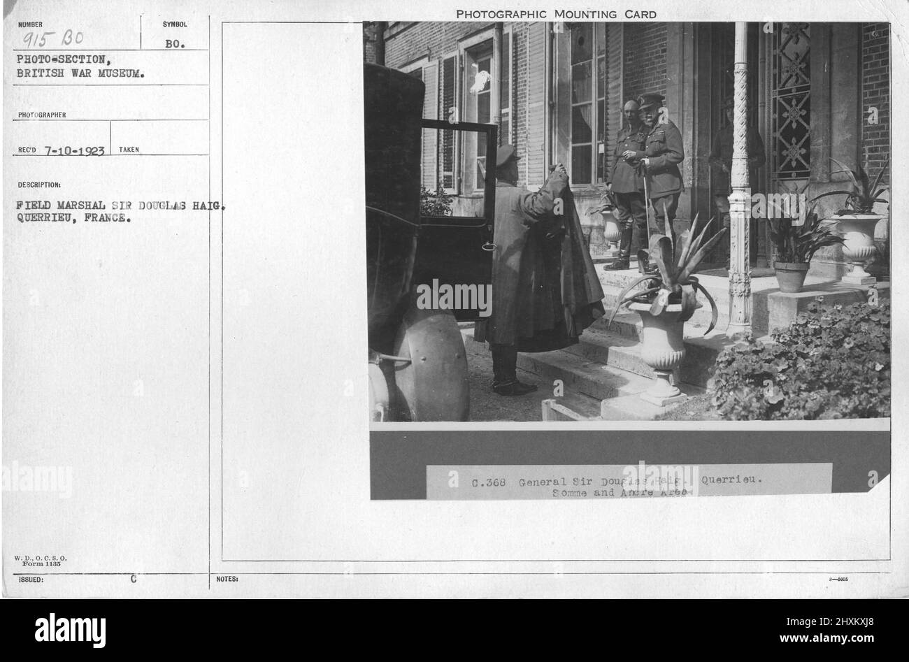 Maréchal Sir Douglas Haig. Querrieu, France. Collection de photographies de la première Guerre mondiale, 1914-1918 qui décrivent les activités militaires des forces armées et du personnel britanniques et d'autres nations pendant la première Guerre mondiale Banque D'Images