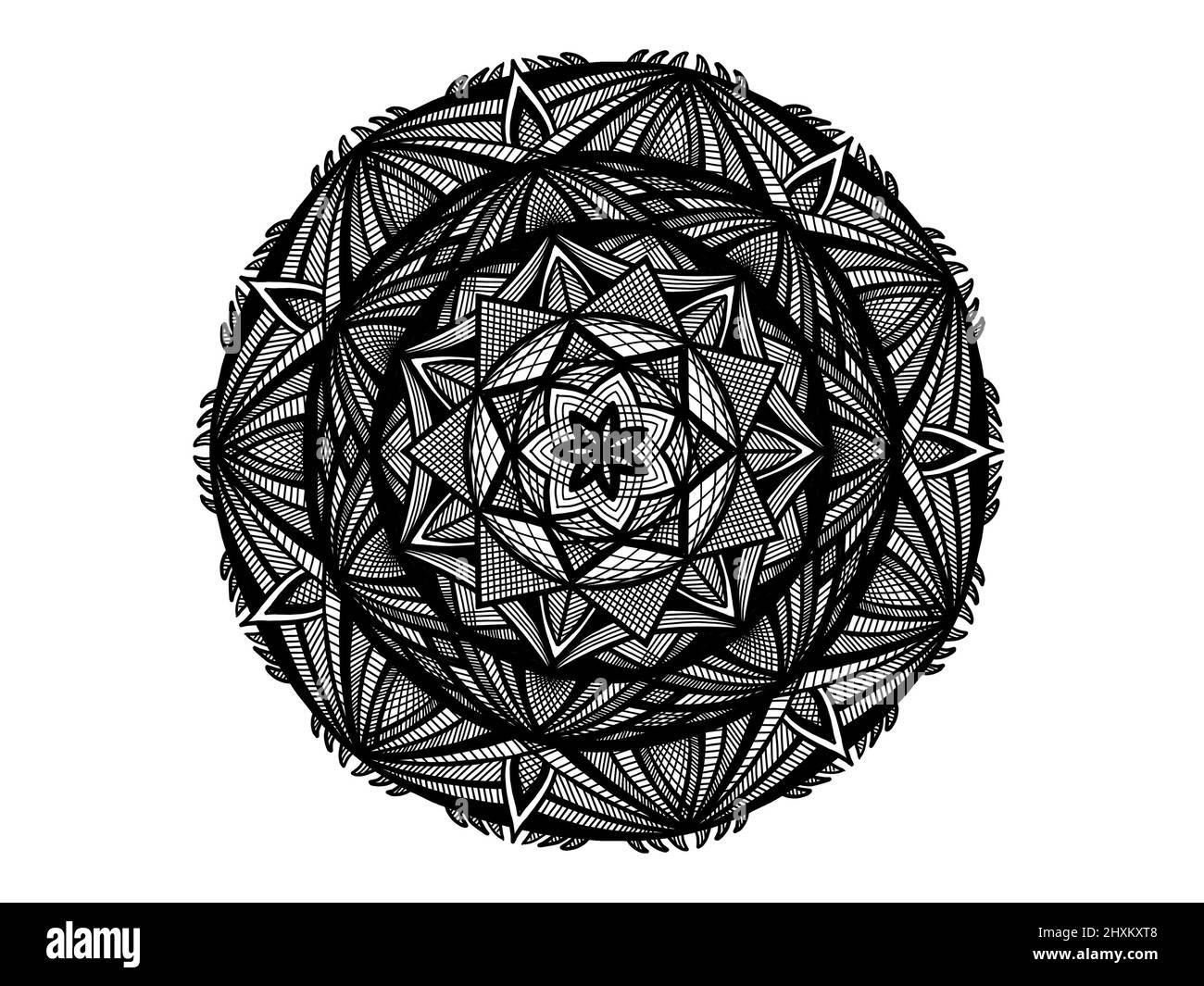 décoration mandala noir et blanc dessinée à la main Banque D'Images