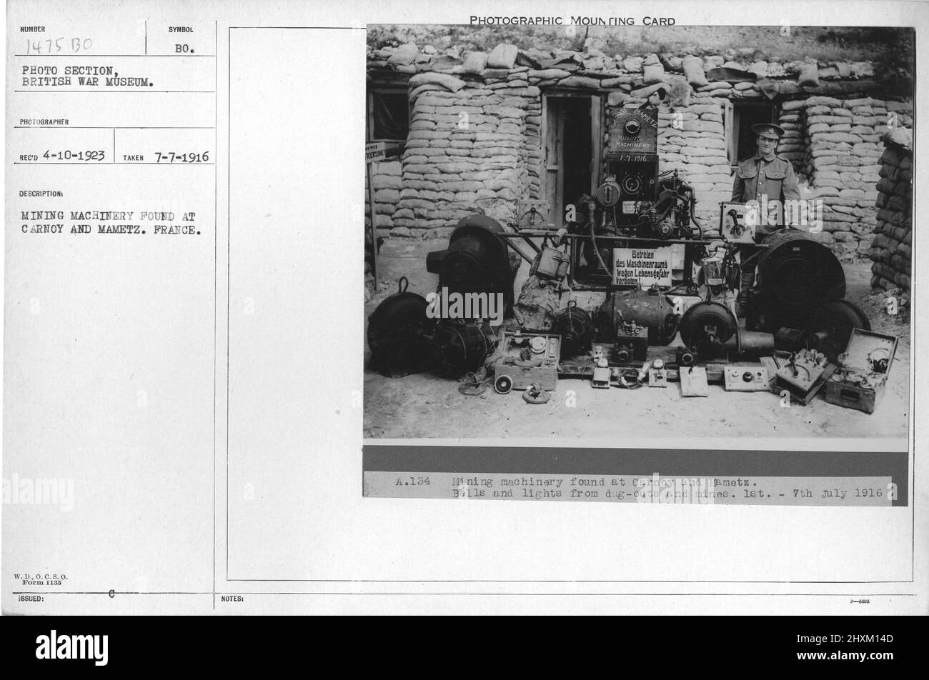 Machines minières trouvées à Carnoy et Mametz. France. Collection de photographies de la première Guerre mondiale, 1914-1918 qui décrivent les activités militaires des forces armées et du personnel britanniques et d'autres nations pendant la première Guerre mondiale Banque D'Images